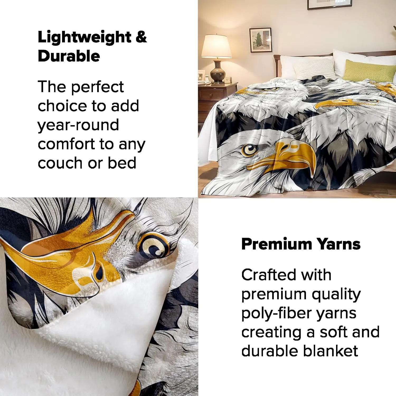 Bald Eagle Blanket, Patriotic-Themed Fleece Throw with Majestic Eagle Design, Soft Cozy Lightweight Blanket, for Men Nature and Wildlife Enthusiasts, 50x60 in,Decor