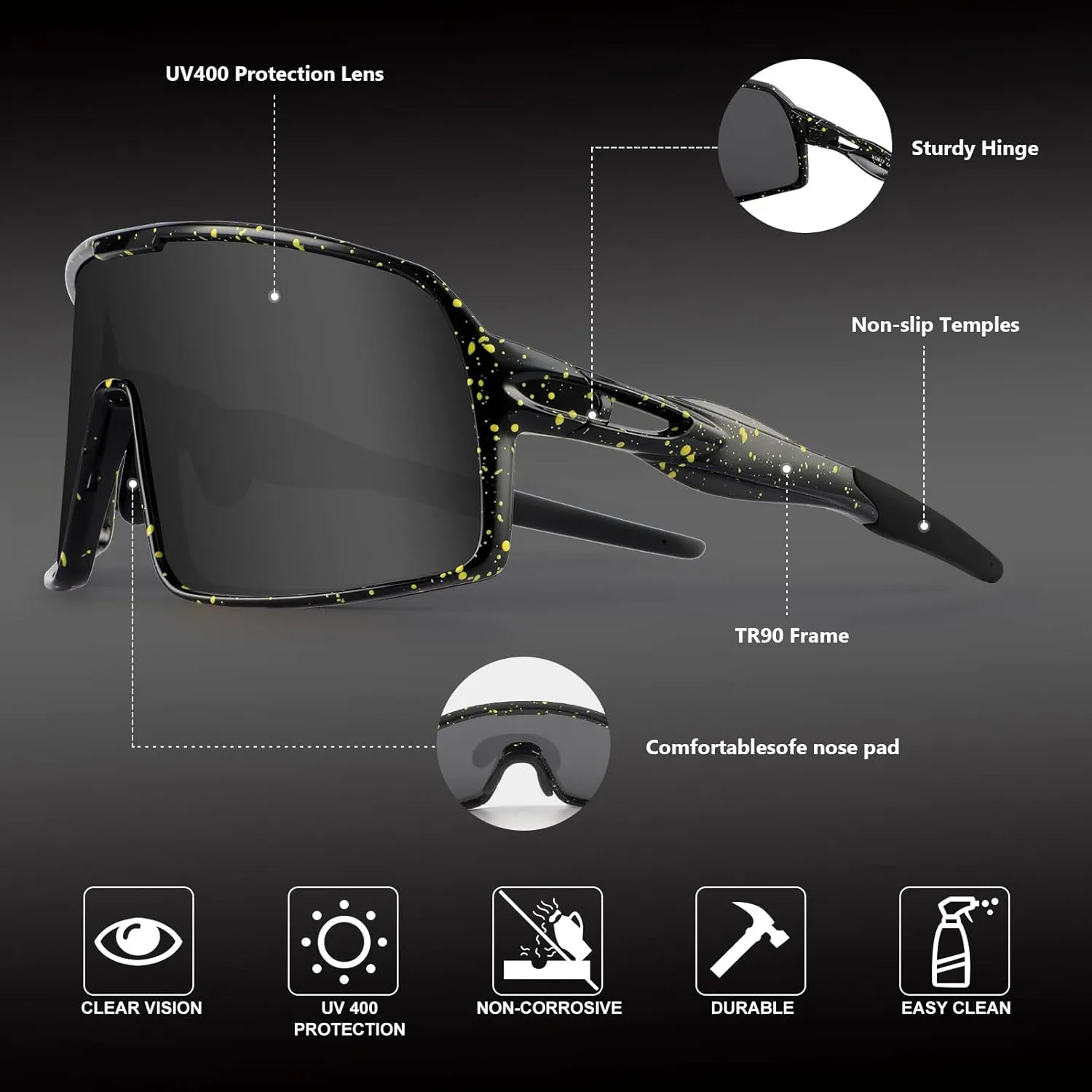BangLong Polarized Cycling Glasses Sports Sunglasses, UV400 Protection, Men Women Running Fishing Driving Baseball Glasses