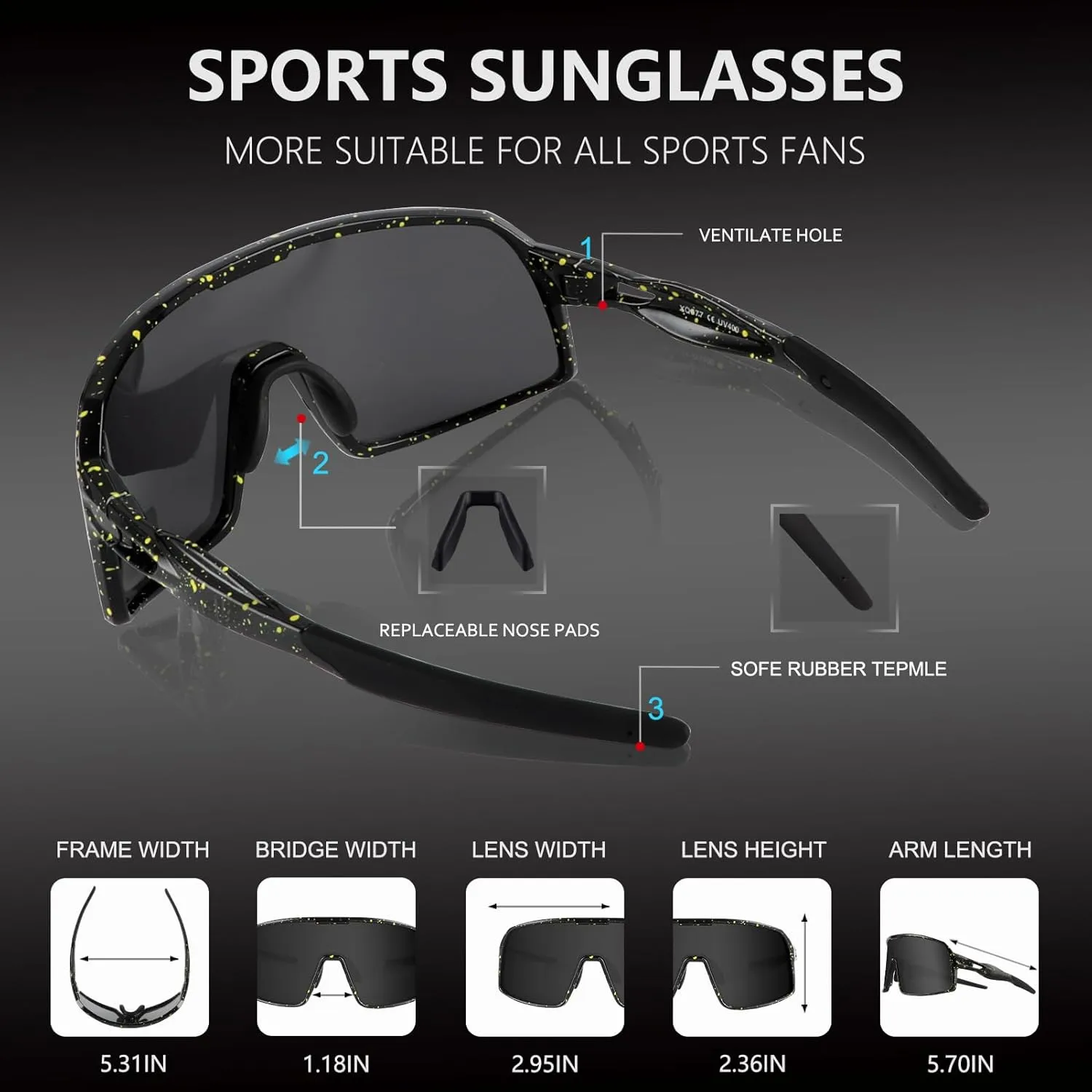 BangLong Polarized Cycling Glasses Sports Sunglasses, UV400 Protection, Men Women Running Fishing Driving Baseball Glasses