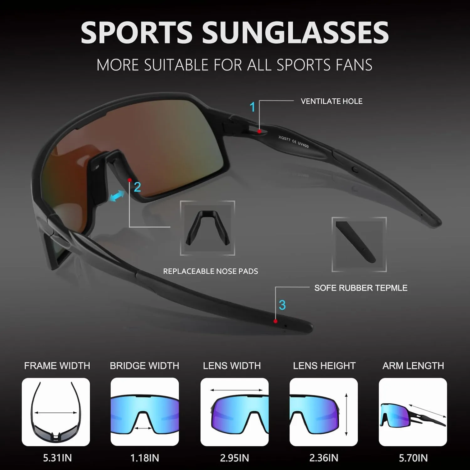 BangLong Polarized Cycling Glasses Sports Sunglasses, UV400 Protection, Men Women Running Fishing Driving Baseball Glasses