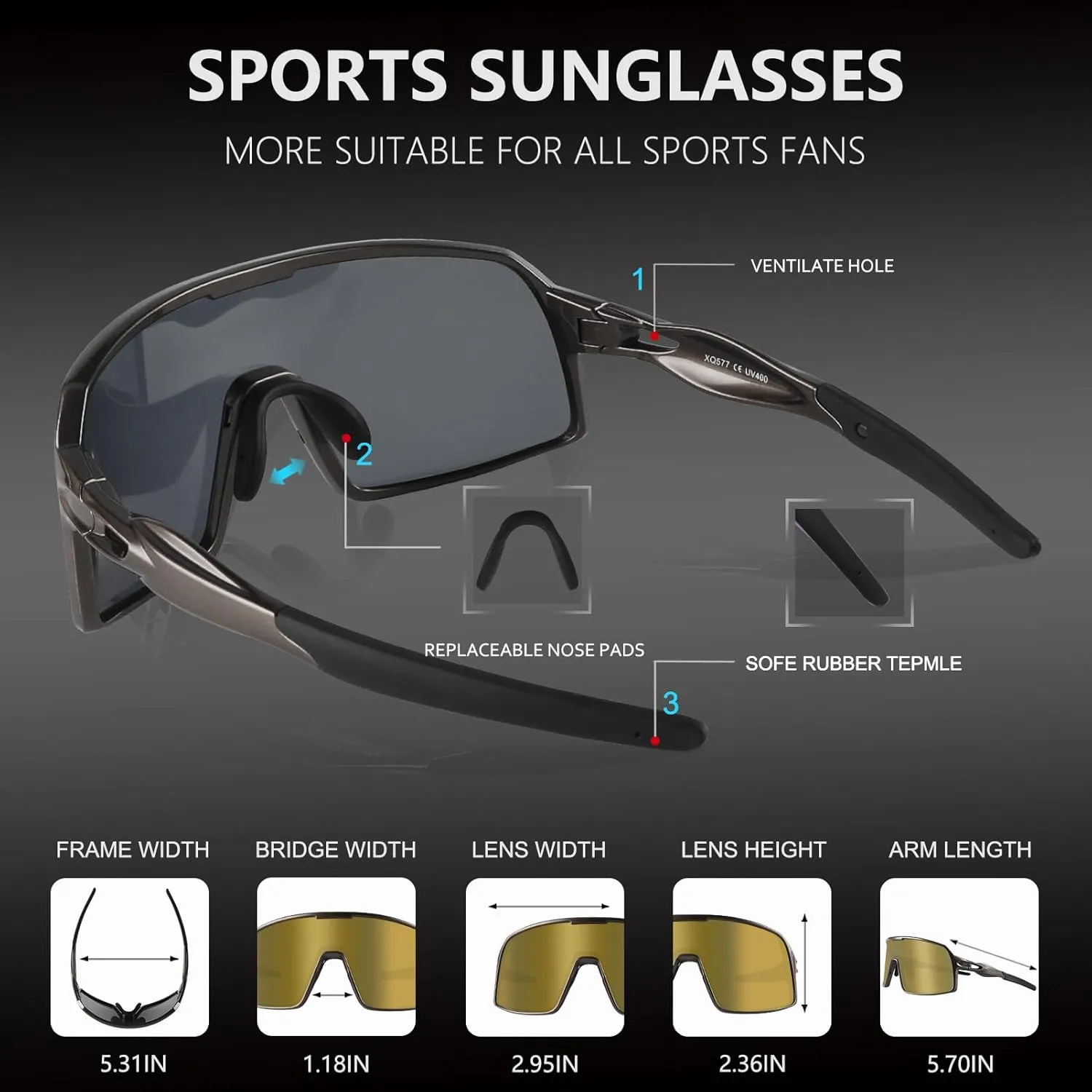 BangLong Polarized Cycling Glasses Sports Sunglasses, UV400 Protection, Men Women Running Fishing Driving Baseball Glasses