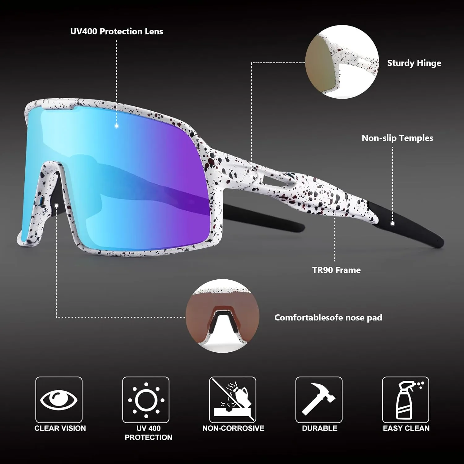 BangLong Polarized Cycling Glasses Sports Sunglasses, UV400 Protection, Men Women Running Fishing Driving Baseball Glasses