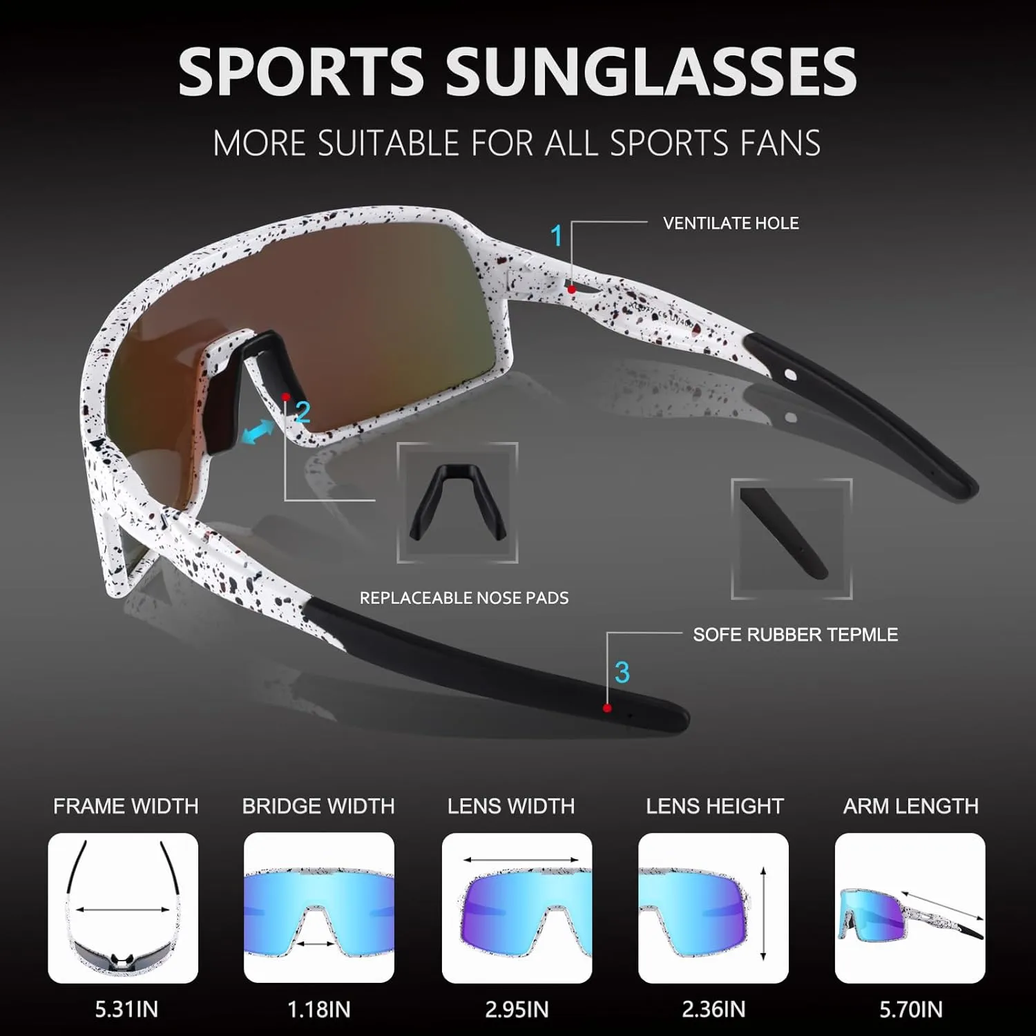 BangLong Polarized Cycling Glasses Sports Sunglasses, UV400 Protection, Men Women Running Fishing Driving Baseball Glasses