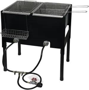 Barton Double Deep Fryer Outdoor High Pressure Free Standing Dual Burner Propane