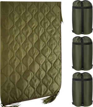 Barydat 3 Pack Woobie Military Poncho Liner 80 x 60 Inch Woobie Blanket Waterproof Thermal Poncho Liner with Bag Camo for Outdoor Camping Hunting Hiking (Green)