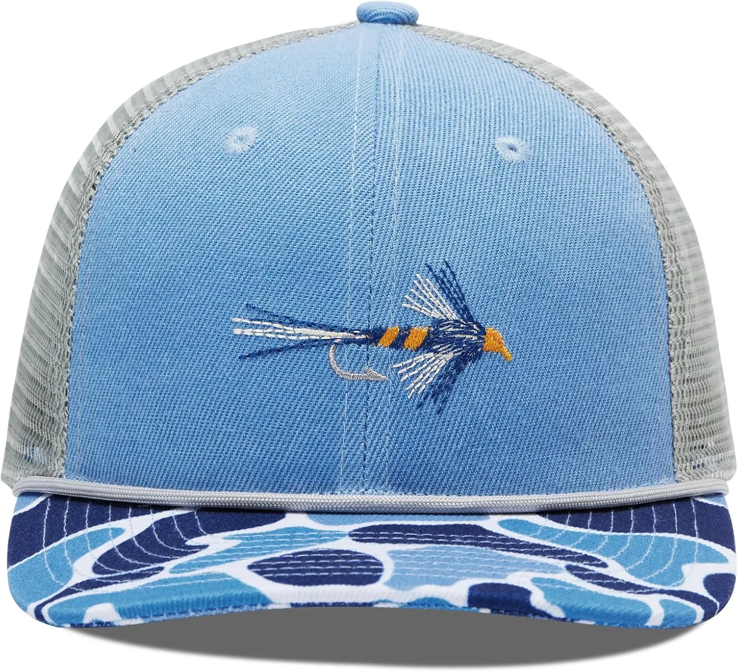 BASSDASH Camo Rope Trucker Hat Adjustable Embroidered Baseball Cap Mesh Back for Duck Deer Hunting Fly Fishing Camping