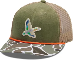 BASSDASH Camo Rope Trucker Hat Adjustable Embroidered Baseball Cap Mesh Back for Duck Deer Hunting Fly Fishing Camping