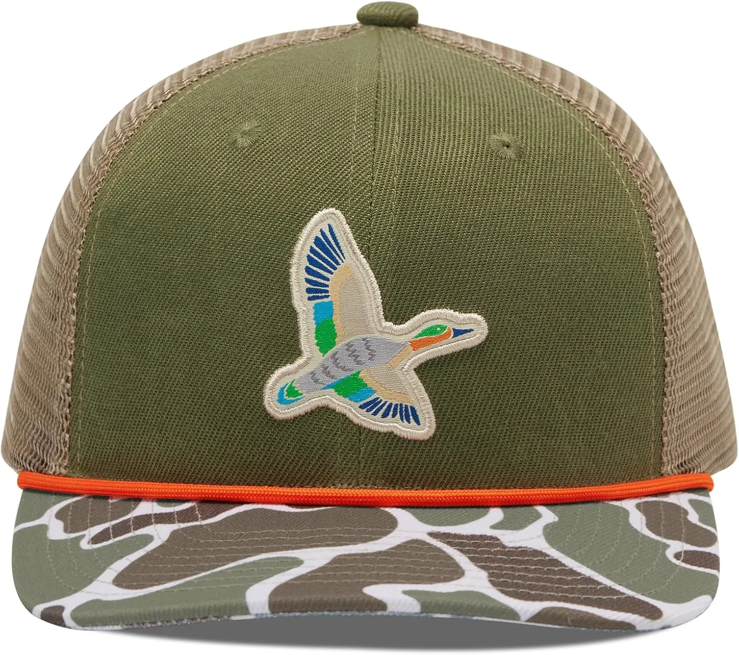 BASSDASH Camo Rope Trucker Hat Adjustable Embroidered Baseball Cap Mesh Back for Duck Deer Hunting Fly Fishing Camping