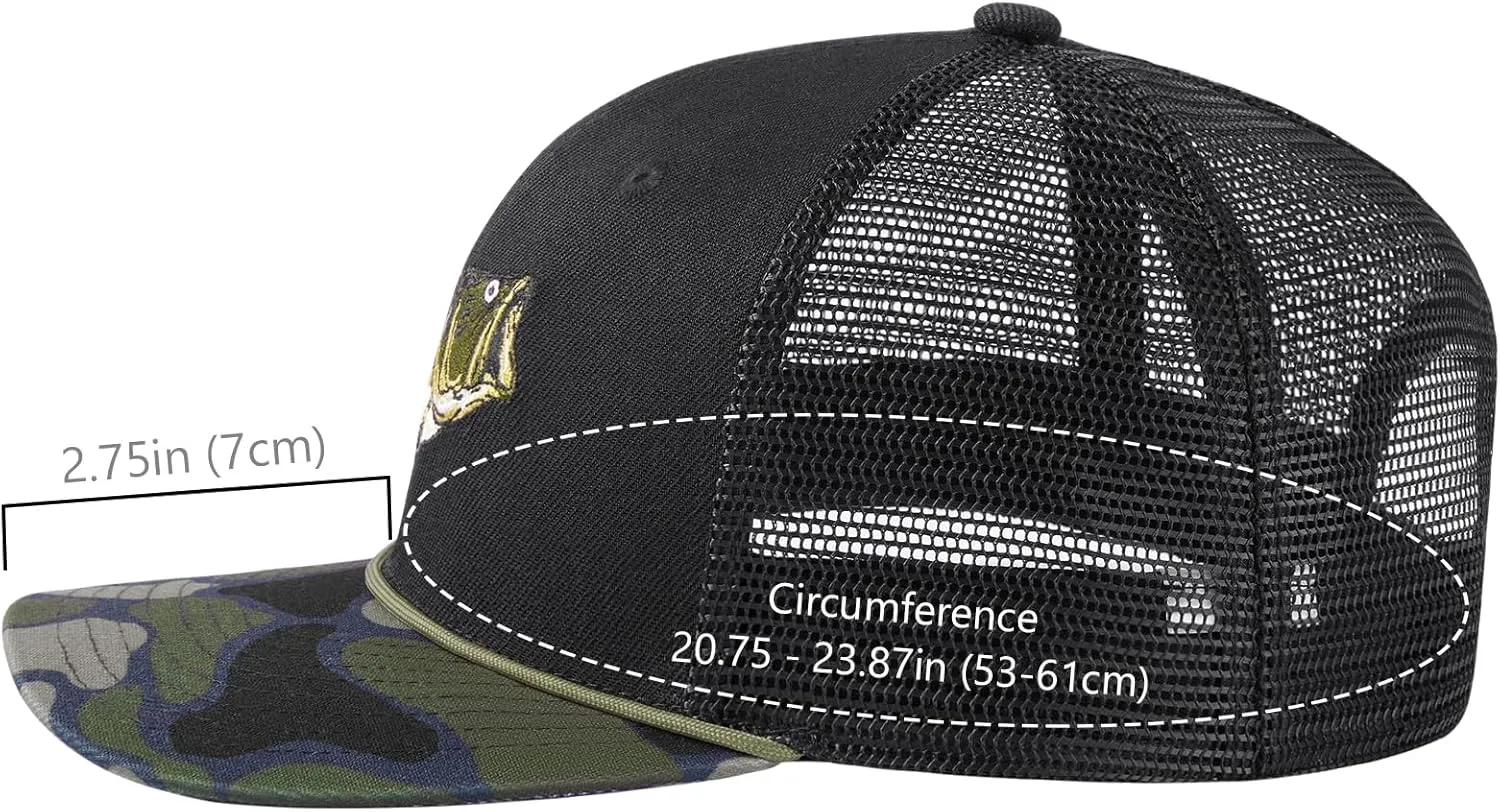 BASSDASH Camo Rope Trucker Hat Adjustable Embroidered Baseball Cap Mesh Back for Duck Deer Hunting Fly Fishing Camping