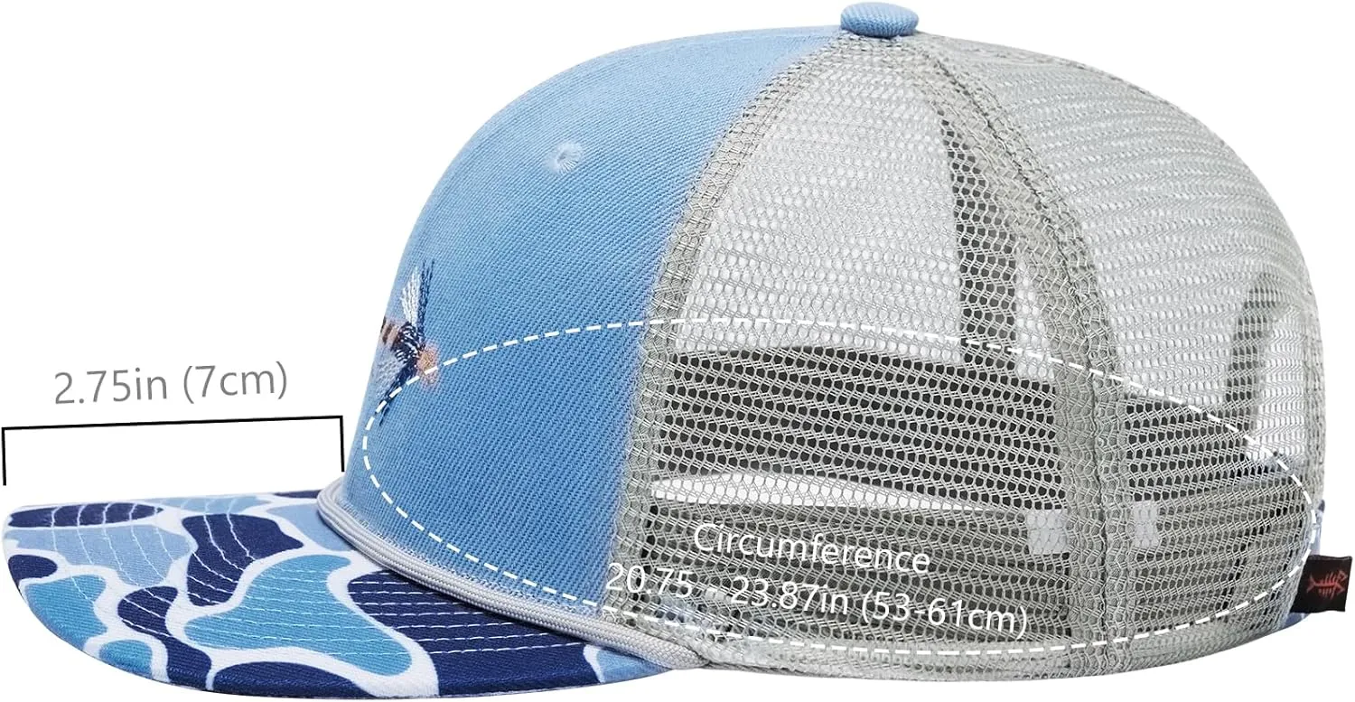 BASSDASH Camo Rope Trucker Hat Adjustable Embroidered Baseball Cap Mesh Back for Duck Deer Hunting Fly Fishing Camping