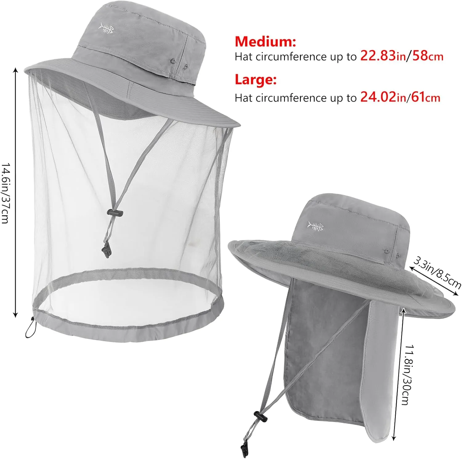 BASSDASH UPF 50  Mosquito Net Hat with Stowable Neck Flap for Men Women Outdoor Fishing Hiking Camping Gardening FH17