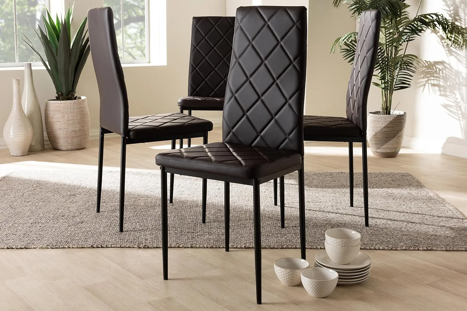 Baxton Studio Blaise Modern and Contemporary Brown Faux Leather Upholstered Dining Chair, Dark Brown