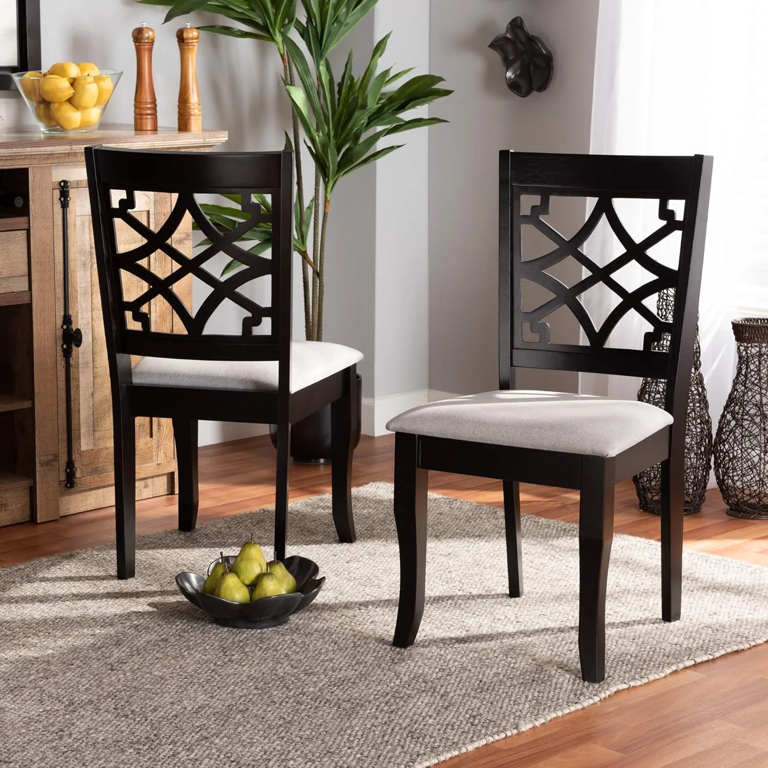 Baxton Studio Mael Dining Chair and Dining Chair Grey Fabric Upholstered and Dark Brown Finished Wood 2-Piece Dining Chair Set