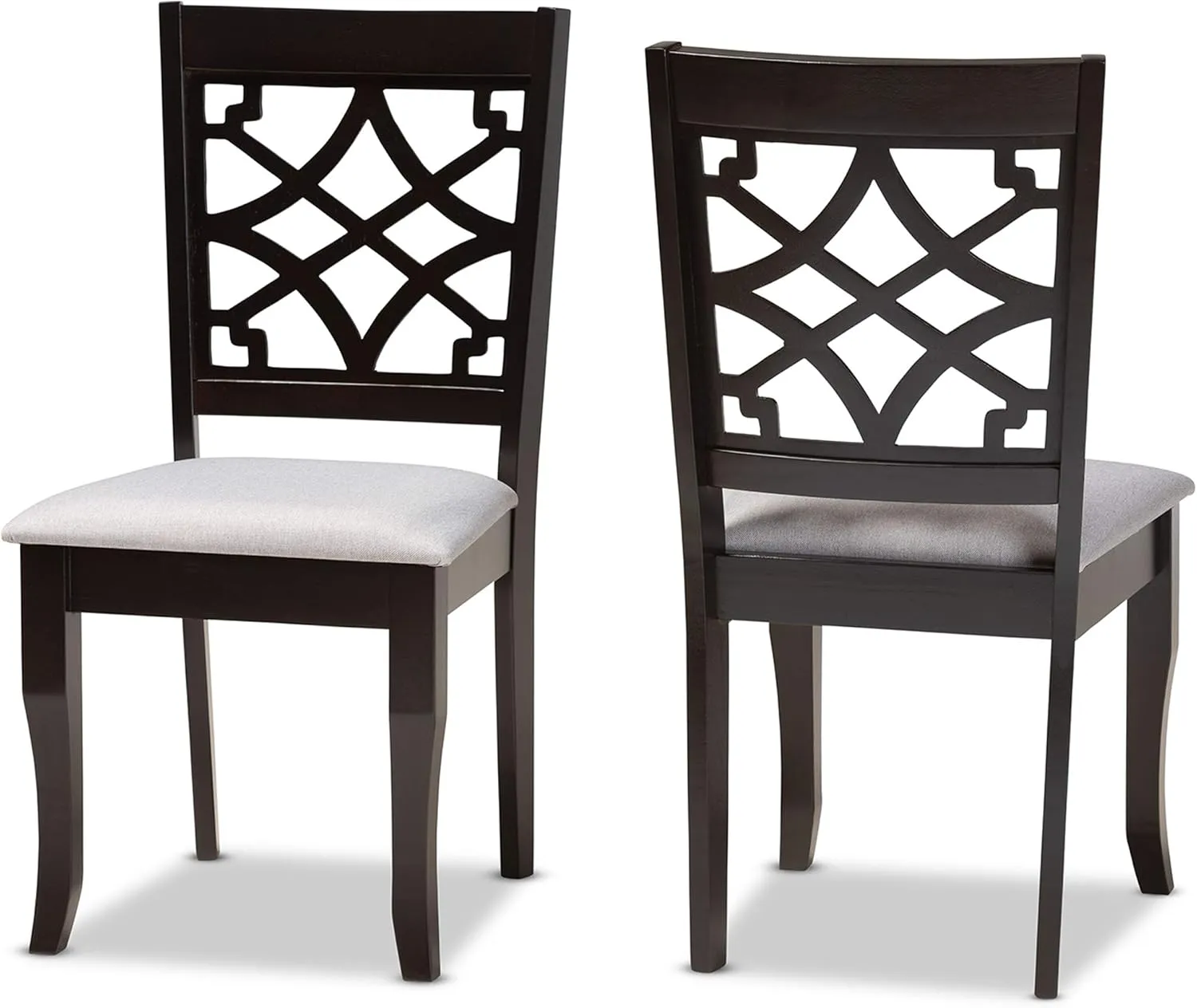 Baxton Studio Mael Dining Chair and Dining Chair Grey Fabric Upholstered and Dark Brown Finished Wood 2-Piece Dining Chair Set