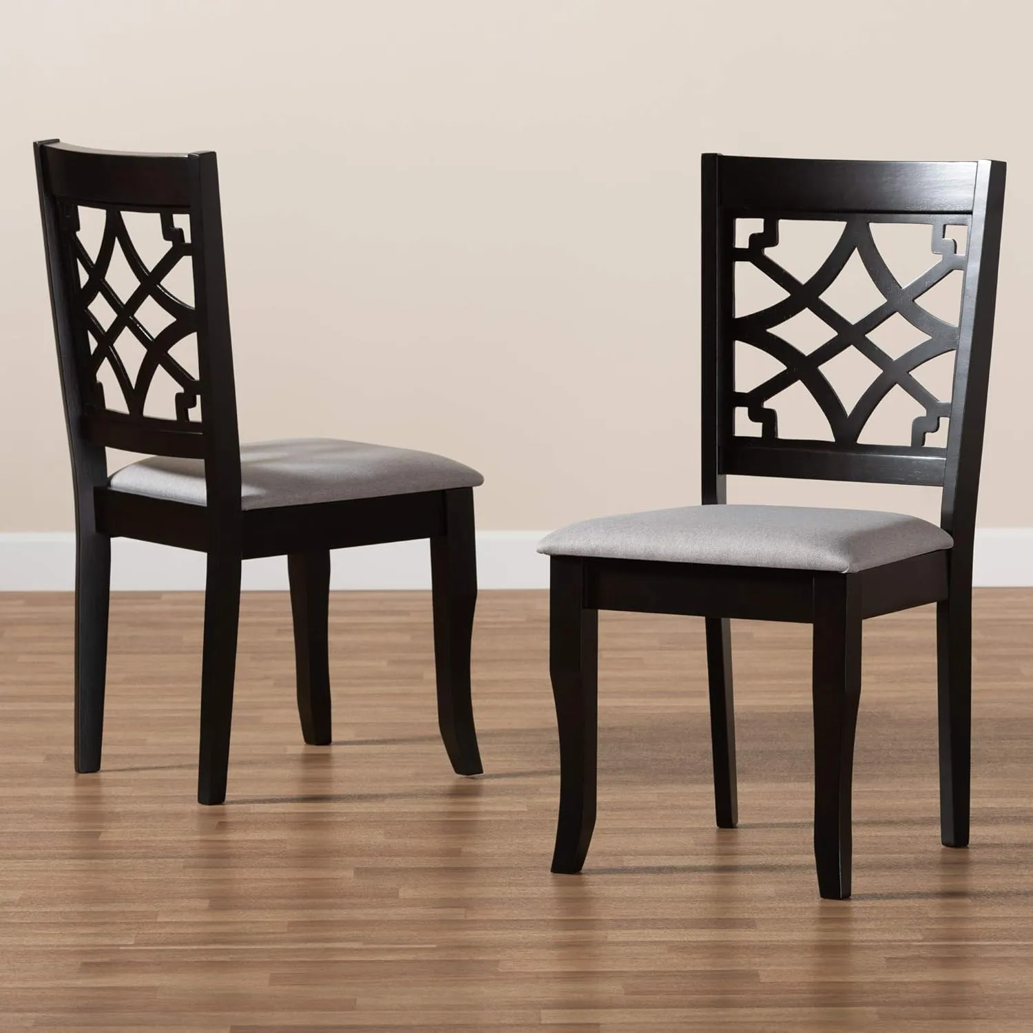 Baxton Studio Mael Dining Chair and Dining Chair Grey Fabric Upholstered and Dark Brown Finished Wood 2-Piece Dining Chair Set