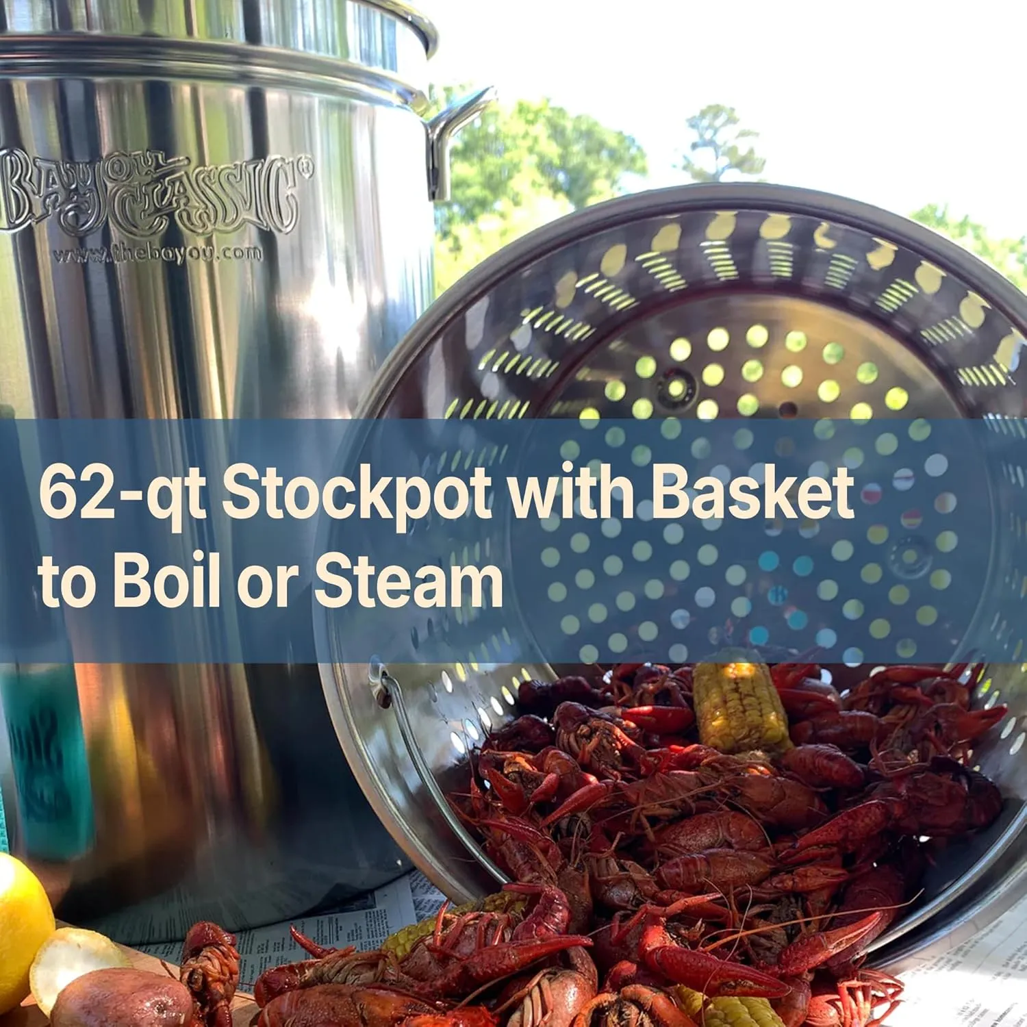 Bayou Classic 62 Quart Stainless Steel Boil and Steam Cooker Kit with Lid, Basket, Single Jet, 10 PSI Regulator, 60 Inch Hose, Silver