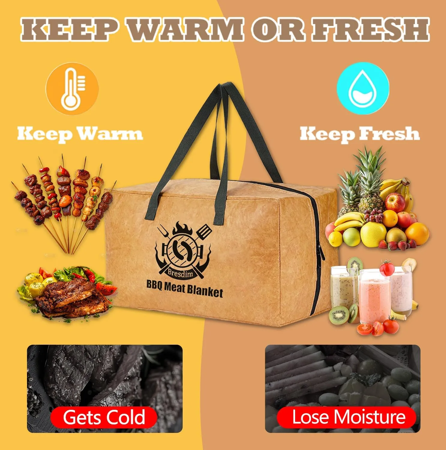 BBQ Blanket for Resting Meat, Reusable Insulated Brisket Resting Blanket, Large Expanded Capacity BBQ Smoker Meat Blanket Bag with Shoulder Strap for Brisket/Turkeys,Gifts for Men