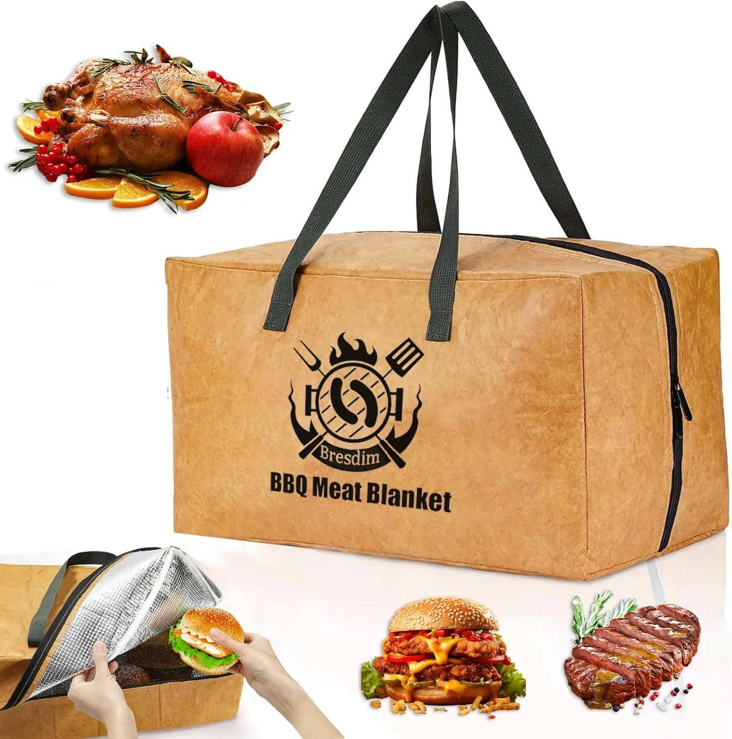 BBQ Blanket for Resting Meat, Reusable Insulated Brisket Resting Blanket, Large Expanded Capacity BBQ Smoker Meat Blanket Bag with Shoulder Strap for Brisket/Turkeys,Gifts for Men