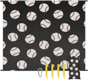 Beach Blanket, Baseball Sandproof Beach Mat, Waterproof Quick Drying Sand Free Mat with 4 x Ground Spikes for Outdoor Travel Camping Hiking, Baseball Ball Theme 68 x 59 in