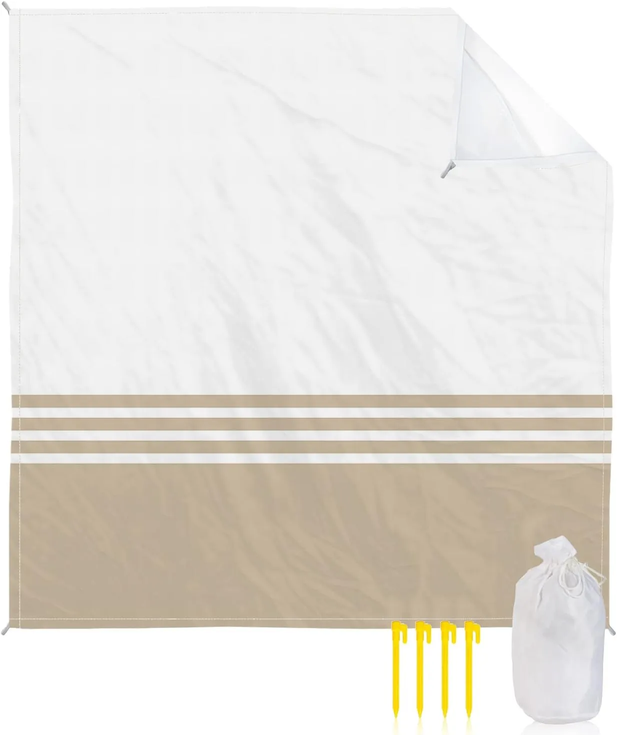 Beach Blanket Brown Stripes Geometry Sandproof Waterproof Beach Mat Modern White Minimalist Sand Free Mat Quick Drying Beach Essentials for Vacation Lightweight with 4 Stakes & Corner Pockets 108"x84"