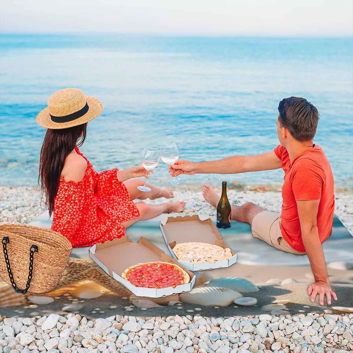 Beach Blanket, Coastal Starfish Pattern Sandproof Beach Mat, Waterproof Quick Drying Sand Free Mat with 4 x Ground Spikes for Outdoor Travel Camping Hiking, Nautical 68 x 59 in