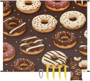 Beach Blanket, Donuts Sandproof Beach Mat, Waterproof Quick Drying Sand Free Mat with 4 x Ground Spikes for Outdoor Travel Camping Hiking, Delicious Donuts 68 x 59 in