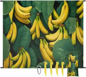 Beach Blanket, Fresh Banana Sandproof Beach Mat, Waterproof Quick Drying Sand Free Mat with 4 x Ground Spikes for Outdoor Travel Camping Hiking, Banana 68 x 59 in