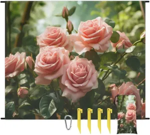 Beach Blanket, Garden Potted Rose Sandproof Beach Mat, Waterproof Quick Drying Sand Free Mat with 4 x Ground Spikes for Outdoor Travel Camping Hiking, Floral Flower 68 x 59 in