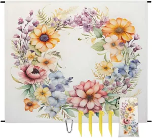 Beach Blanket, Garland Pastel Tones Sandproof Beach Mat, Waterproof Quick Drying Sand Free Mat with 4 x Ground Spikes for Outdoor Travel Camping Hiking, Flower Garland 68 x 59 in