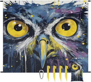 Beach Blanket, Owl Bird Sandproof Beach Mat, Waterproof Quick Drying Sand Free Mat with 4 x Ground Spikes for Outdoor Travel Camping Hiking, Animals Owl 68 x 59 in