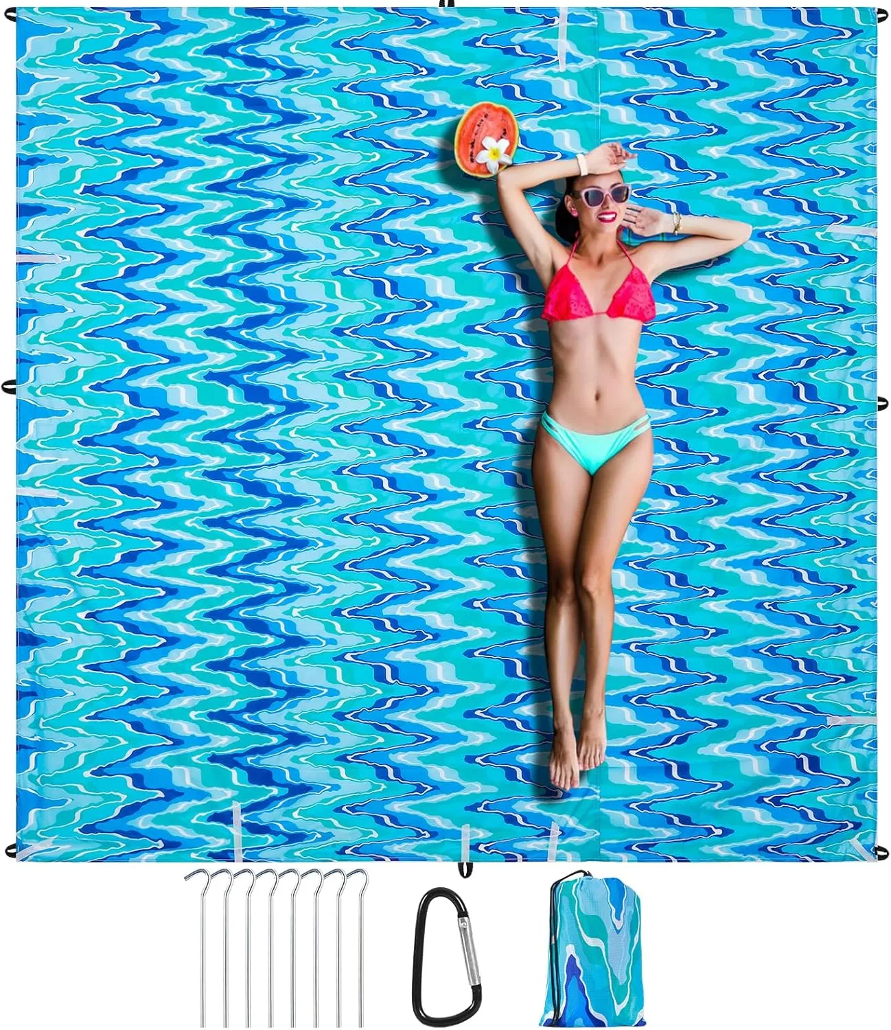 Beach Blanket Sandproof Beach Mat,118" X 110" for 1-8 Adults,Lightweight Quick Drying Picnic Mat for Travel, Camping, Hiking,Portable Beach Blanket