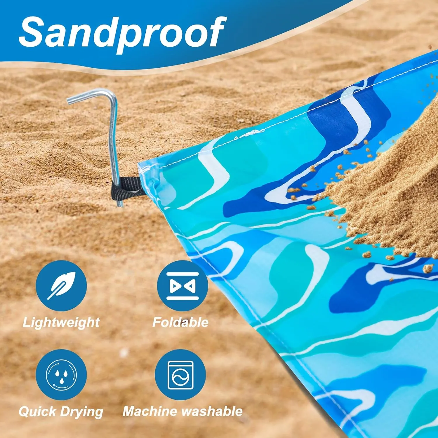 Beach Blanket Sandproof Beach Mat,118" X 110" for 1-8 Adults,Lightweight Quick Drying Picnic Mat for Travel, Camping, Hiking,Portable Beach Blanket