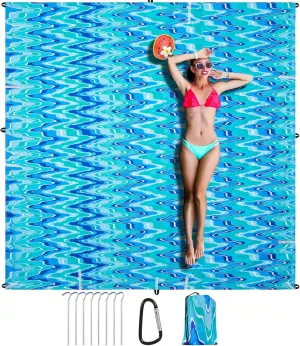 Beach Blanket Sandproof Beach Mat,118" X 110" for 1-8 Adults,Lightweight Quick Drying Picnic Mat for Travel, Camping, Hiking,Portable Beach Blanket