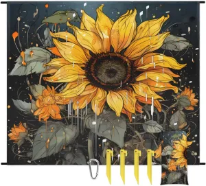 Beach Blanket, Sunflower Pattern Sandproof Beach Mat, Waterproof Quick Drying Sand Free Mat with 4 x Ground Spikes for Outdoor Travel Camping Hiking, Spring Flowers 68 x 59 in
