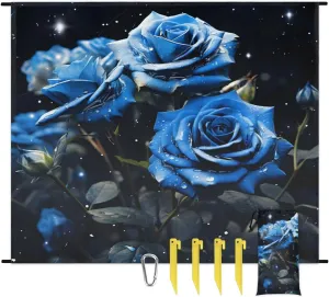 Beach Blanket, Vintage Blue Rose Sandproof Beach Mat, Waterproof Quick Drying Sand Free Mat with 4 x Ground Spikes for Outdoor Travel Camping Hiking, Valentine's Day Flower 68 x 59 in