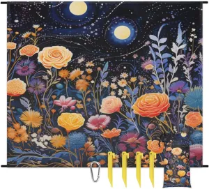 Beach Blanket, Vintage Flower Retro Plant Sandproof Beach Mat, Waterproof Quick Drying Sand Free Mat with 4 x Ground Spikes for Outdoor Travel Camping Hiking, Boho Flower 68 x 59 in
