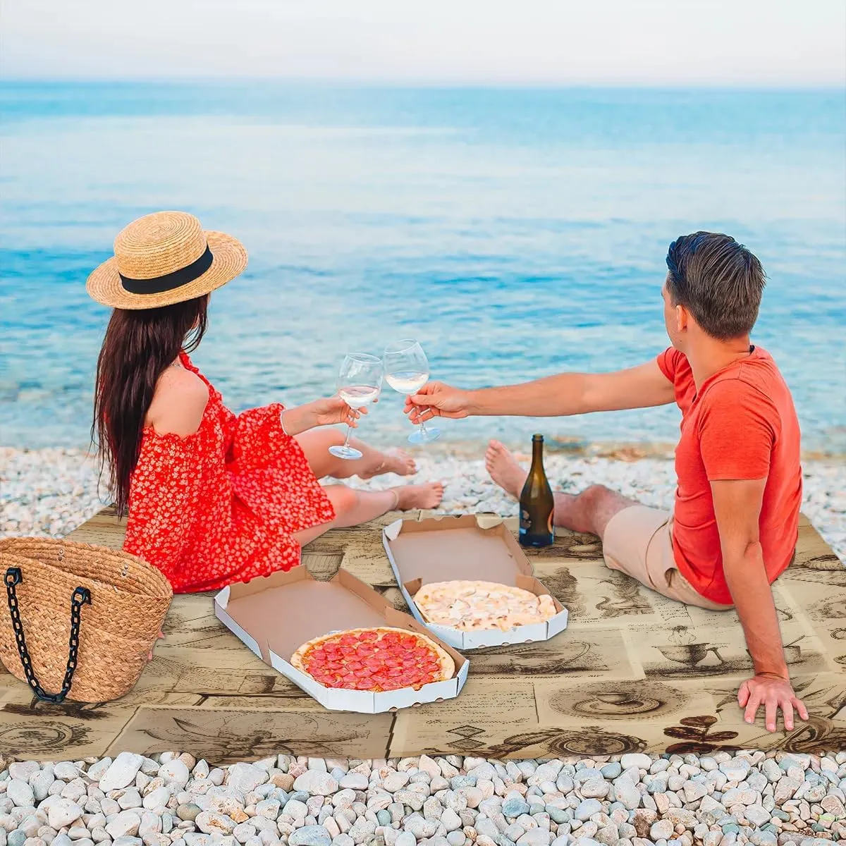 Beach Blanket, Vintage Foods Sandproof Beach Mat, Waterproof Quick Drying Sand Free Mat with 4 x Ground Spikes for Outdoor Travel Camping Hiking, Foods 68 x 59 in