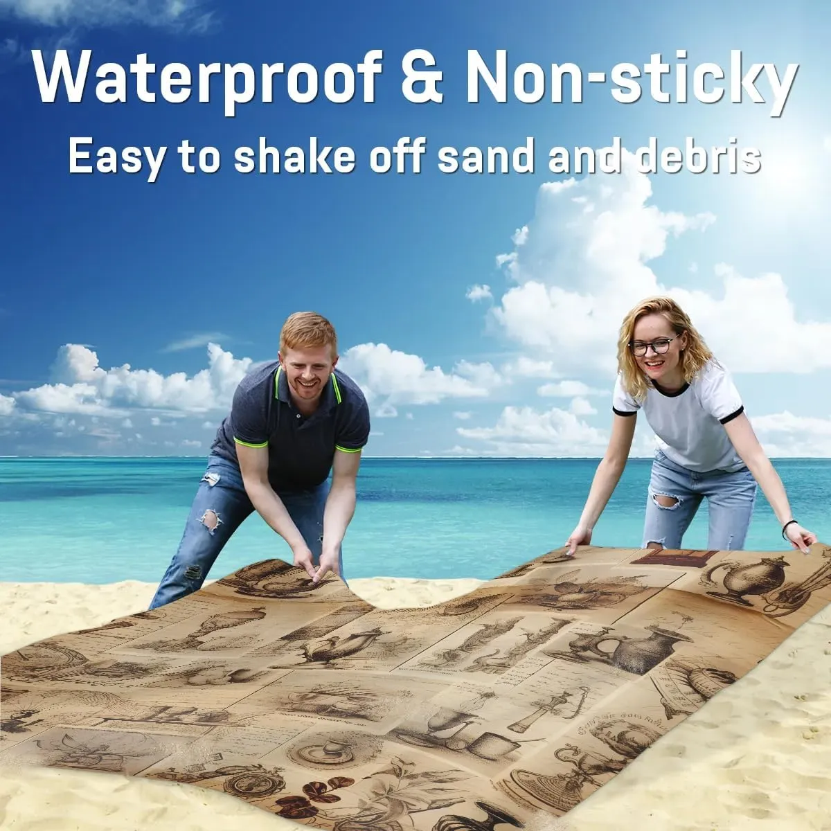 Beach Blanket, Vintage Foods Sandproof Beach Mat, Waterproof Quick Drying Sand Free Mat with 4 x Ground Spikes for Outdoor Travel Camping Hiking, Foods 68 x 59 in