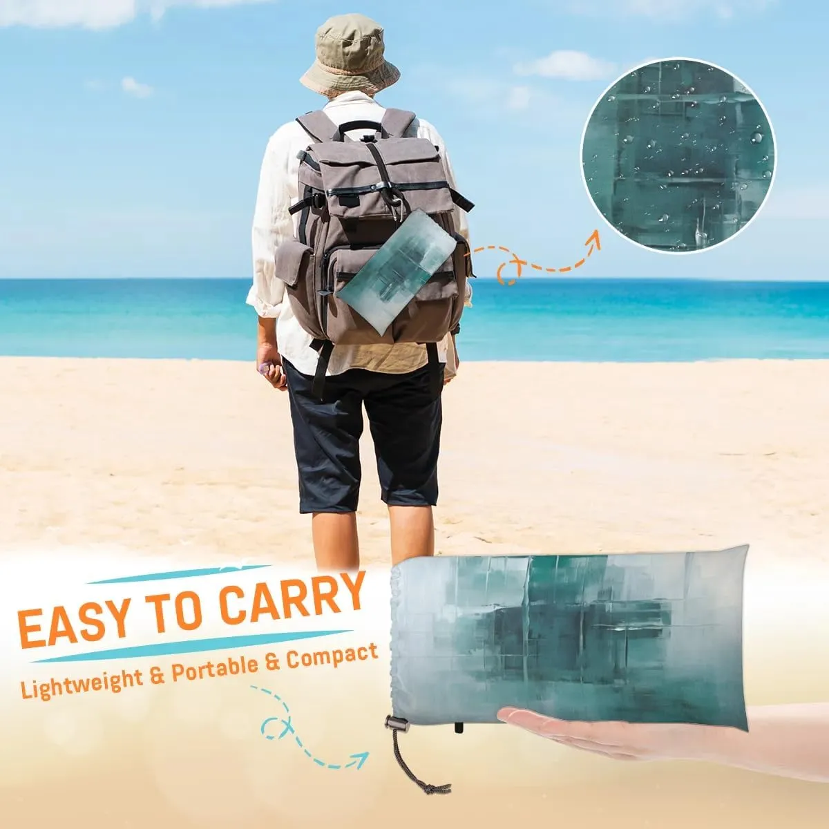 Beach Blanket, Vintage Sandproof Beach Mat, Waterproof Quick Drying Sand Free Mat with 4 x Ground Spikes for Outdoor Travel Camping Hiking, Abstract 68 x 59 in