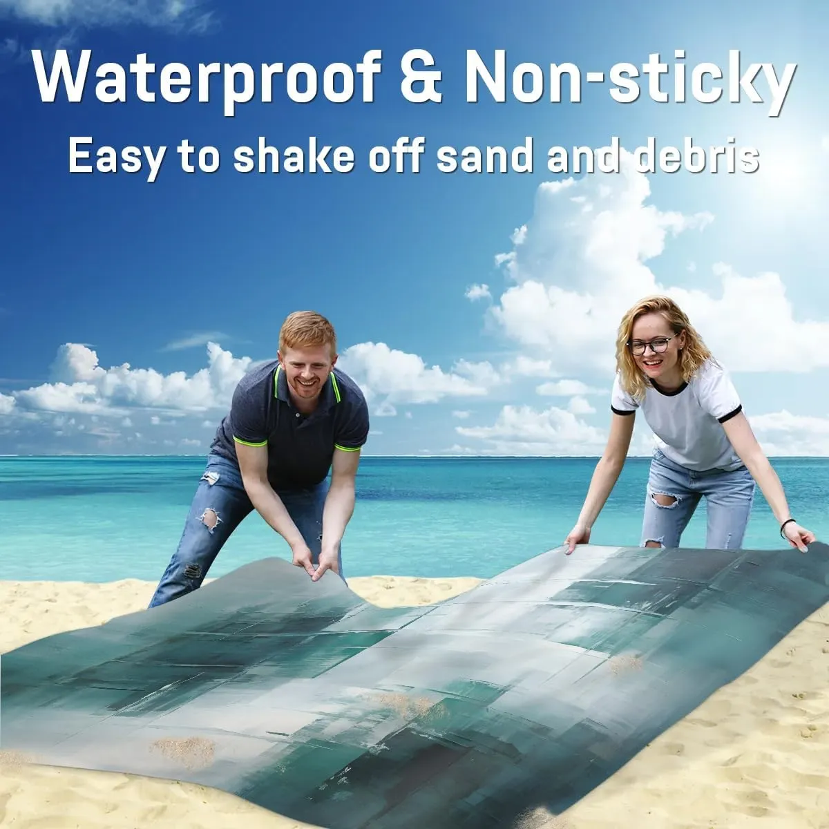 Beach Blanket, Vintage Sandproof Beach Mat, Waterproof Quick Drying Sand Free Mat with 4 x Ground Spikes for Outdoor Travel Camping Hiking, Abstract 68 x 59 in