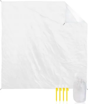 Beach Blanket Waterproof Sandproof 108"x85", Solid Color White Oversized Beach Mat with 4 Corner Sand Pocket & 4 Stakes, Compact Outdoor Picnic Mat for Camping Travel Festivals