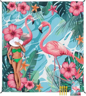 Beach Blanket Waterproof Sandproof, Flamingo Beach Mat 83"×95"/8 × 7 FT for 4 Adults, Quick Drying Lightweight Outdoor Picnic Blanket Mat for Travel Camping Hiking, Beach Essentials for Vacation