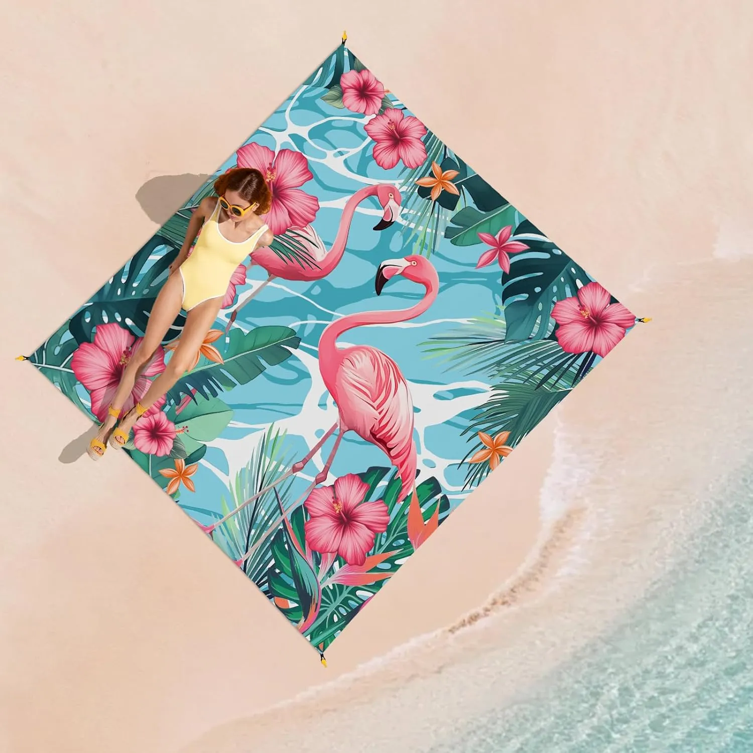 Beach Blanket Waterproof Sandproof, Flamingo Beach Mat 83"×95"/8 × 7 FT for 4 Adults, Quick Drying Lightweight Outdoor Picnic Blanket Mat for Travel Camping Hiking, Beach Essentials for Vacation
