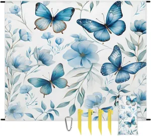 Beach Blanket, Wildflower Spring Floral Butterfly Sandproof Beach Mat, Waterproof Quick Drying Sand Free Mat with 4 x Ground Spikes for Outdoor Travel Camping Hiking, Flower 68 x 59 in
