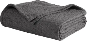Beatrice Home Fashions Grand Hotel Lightweight All-Natural 100% Cotton Waffle Weave Blanket, Full/Queen, Dark Gray