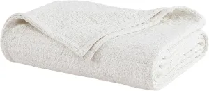 Beatrice Home Fashions Grand Hotel Lightweight All-Natural 100% Cotton Waffle Weave Blanket, Full/Queen, Ivory
