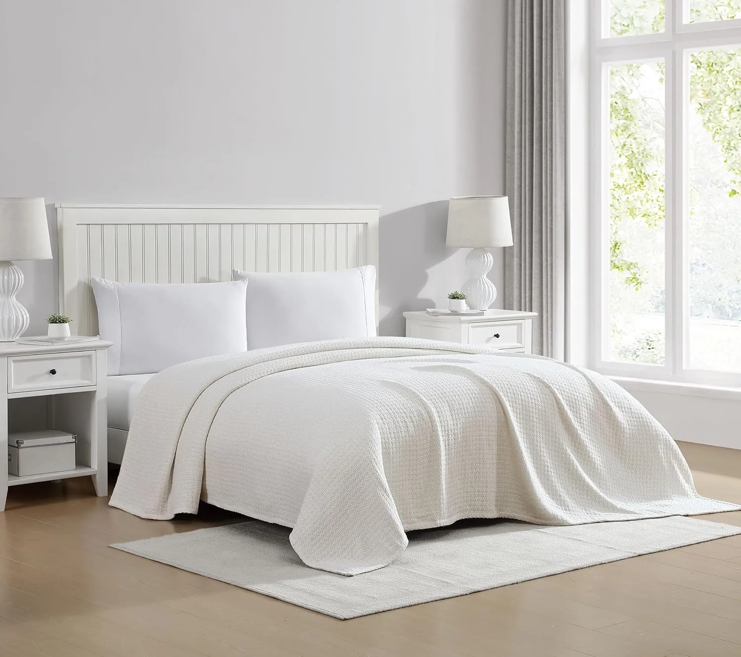 Beatrice Home Fashions Grand Hotel Lightweight All-Natural 100% Cotton Waffle Weave Blanket, Full/Queen, Ivory