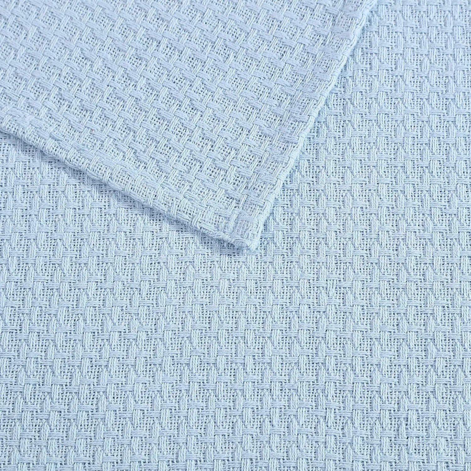 Beatrice Home Fashions Grand Hotel Lightweight All-Natural 100% Cotton Waffle Weave Blanket, Full/Queen, Pearl Blue
