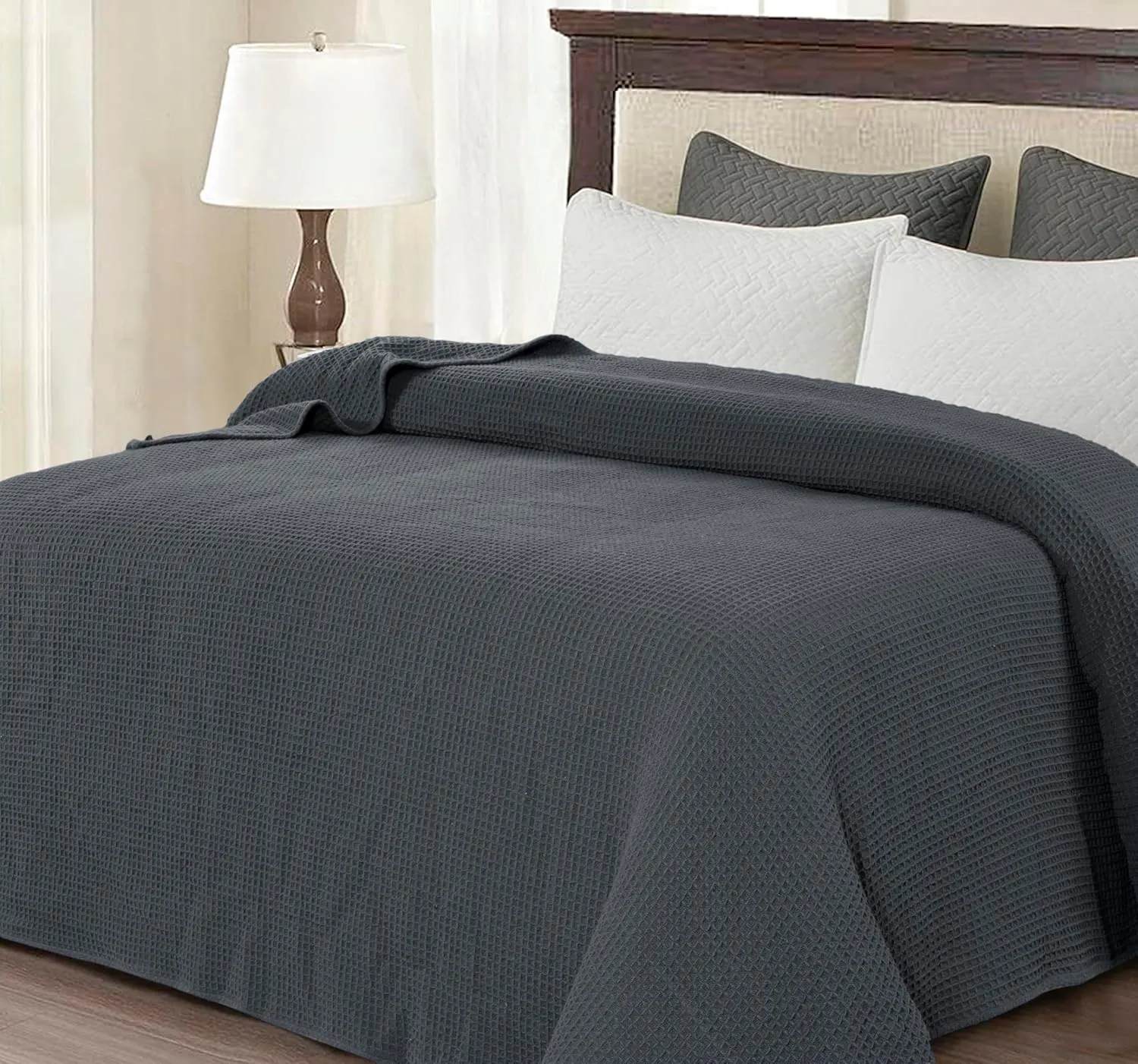 Bed Bath & Home Waffle Texture 100% Cotton Blanket - Ideal for Home Decor & Snuggle - Soft Cozy Breathable Lightweight Layering All Season Thermal Blanket Twin (60 x 90 Inches) Grey