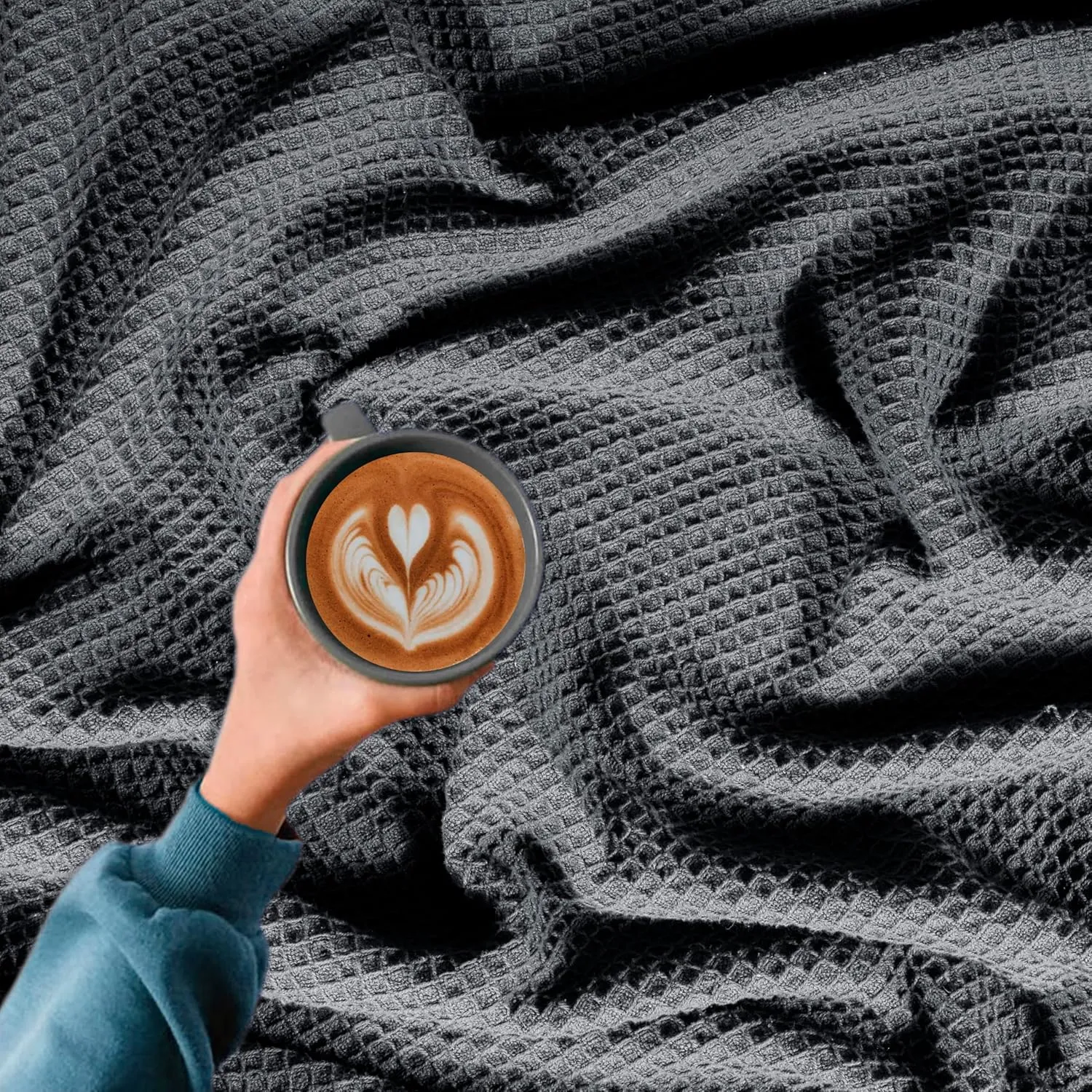 Bed Bath & Home Waffle Texture 100% Cotton Blanket - Ideal for Home Decor & Snuggle - Soft Cozy Breathable Lightweight Layering All Season Thermal Blanket Twin (60 x 90 Inches) Grey